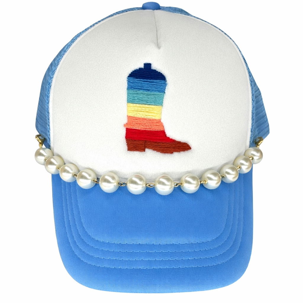 Embroider Boot Pearl Trucker Hat