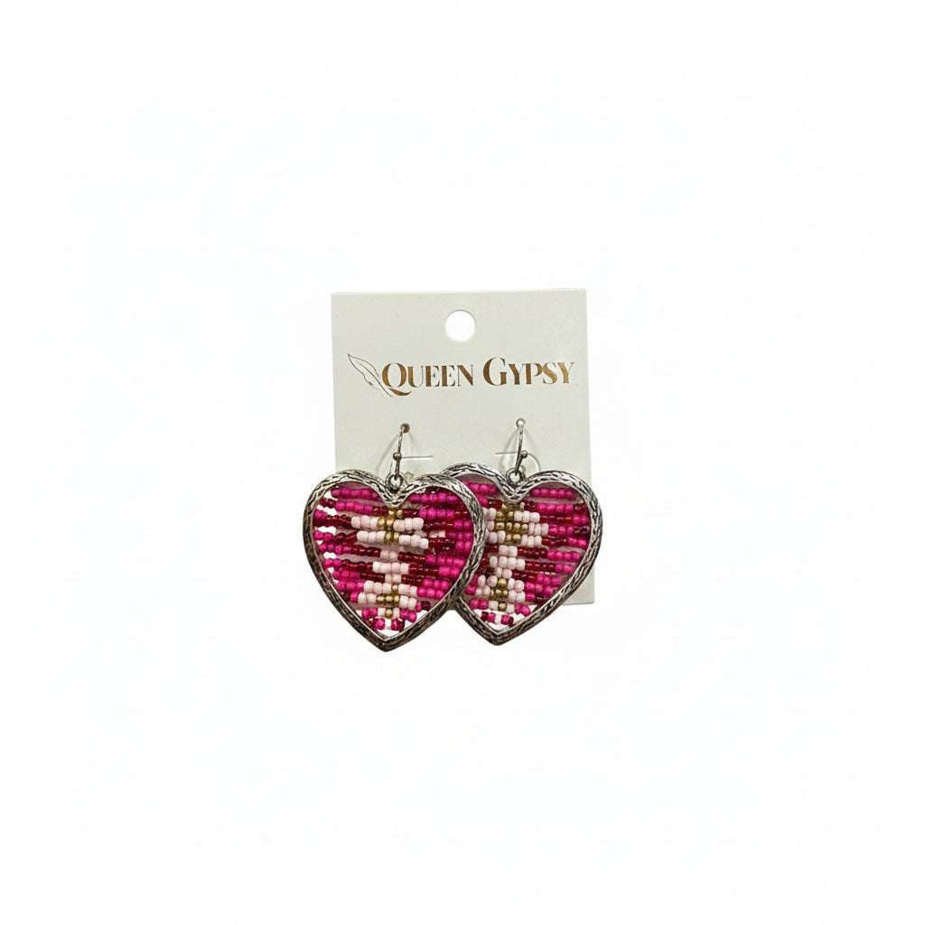 Navajo bead heart dangle earrings