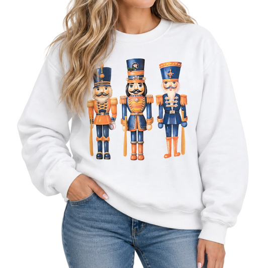 Nutcracker Astros Sweatshirt on White with Crystals