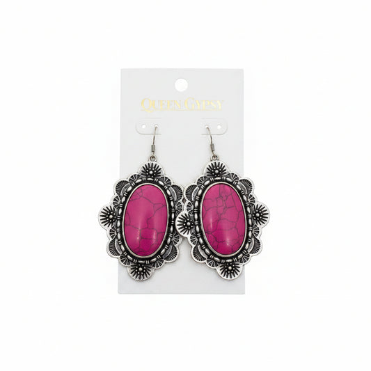 Western flower Conch stone dangle earring