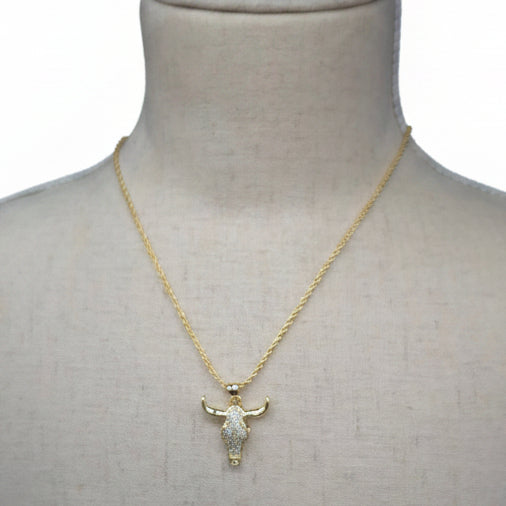 Crystal-Pave Steer Skull Necklace