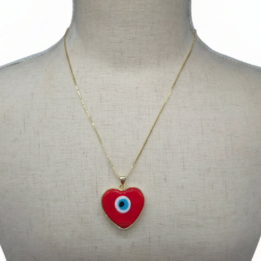 Protective Eye Enameled Heart Necklace