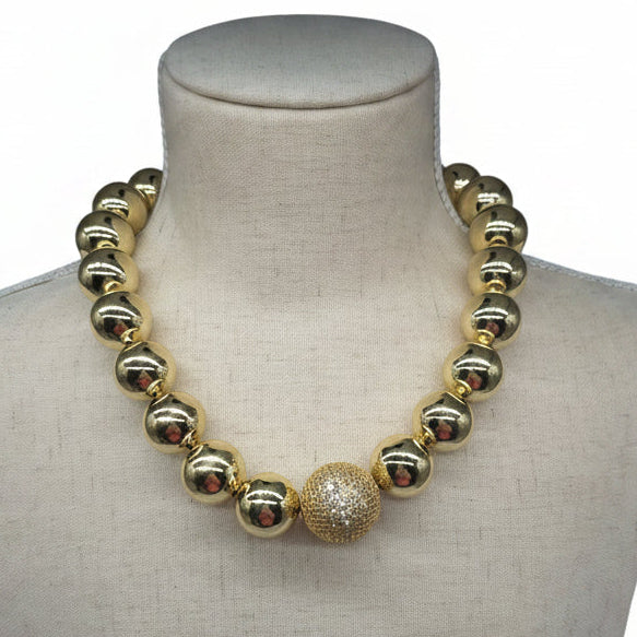 Pave Golden Bead Necklace