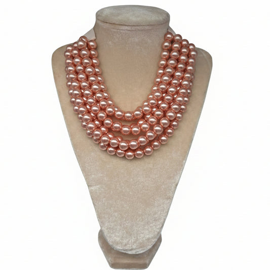 Pearlized Bead Multi Strand Layered Faux Leather Magnetic necklace 7strand