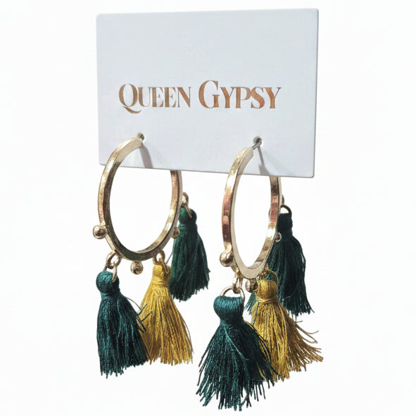 Moss & Mustard Tassel Hoops