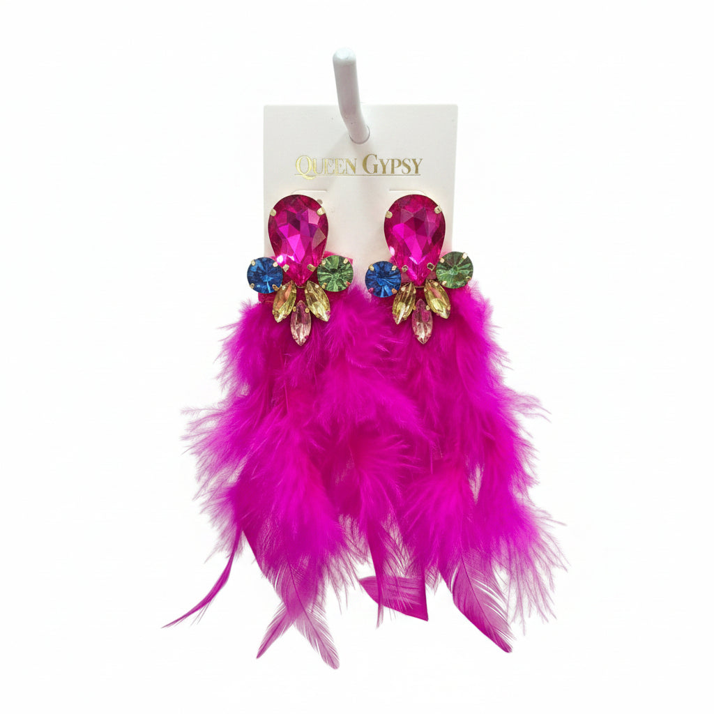 Feather & Crystal Drop Earrings