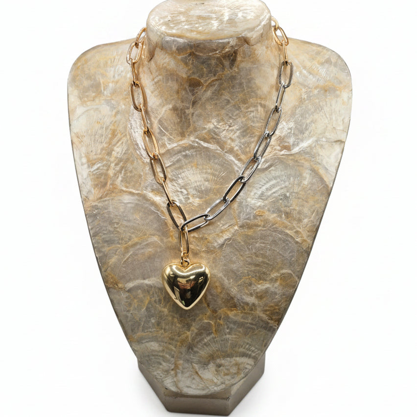 Two-tone Puffy Heart Necklace