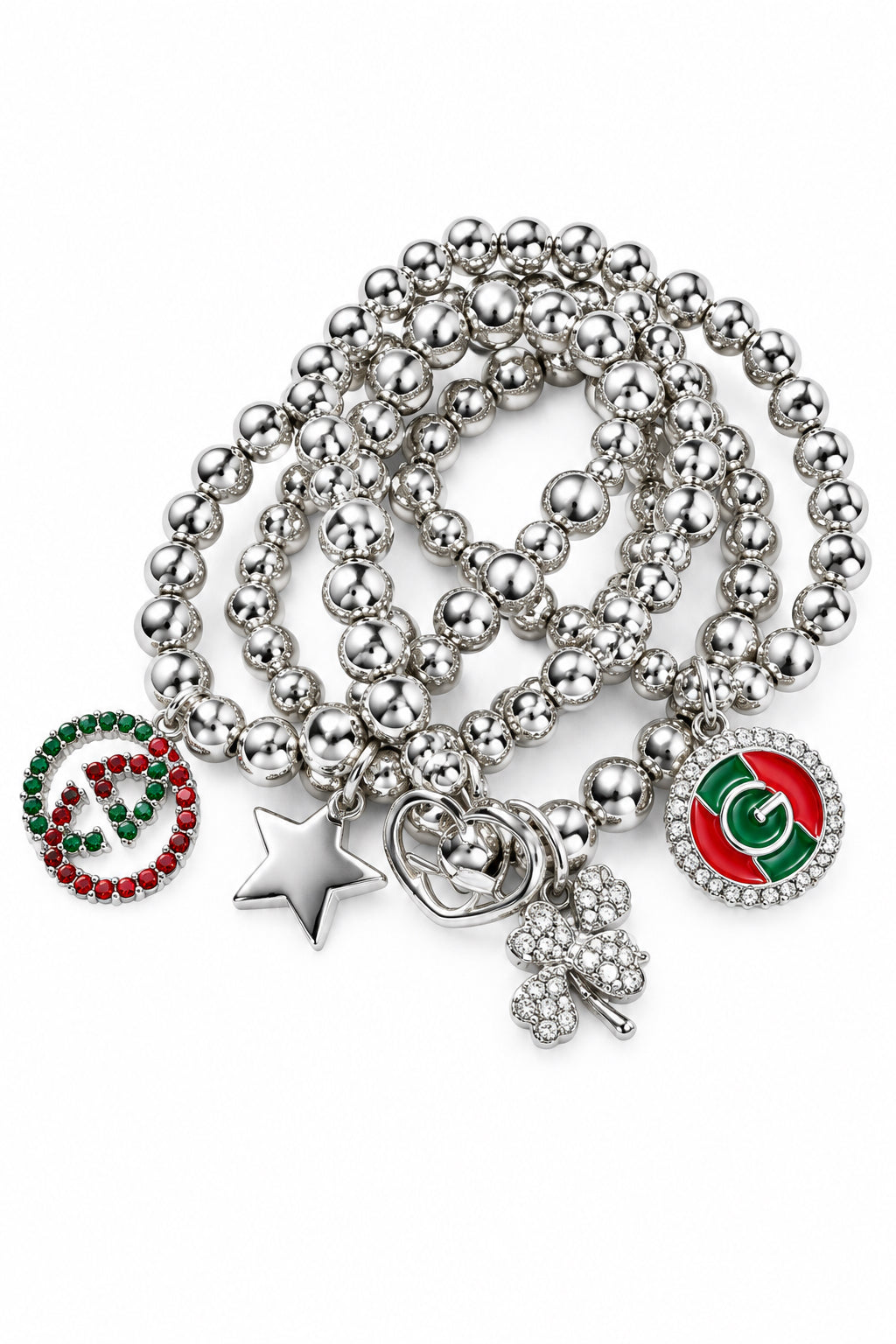 Red and Green Bee Inspired Bracelet Set