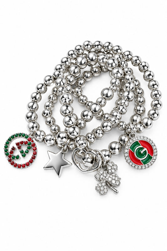 Red and Green Bee Inspired Bracelet Set