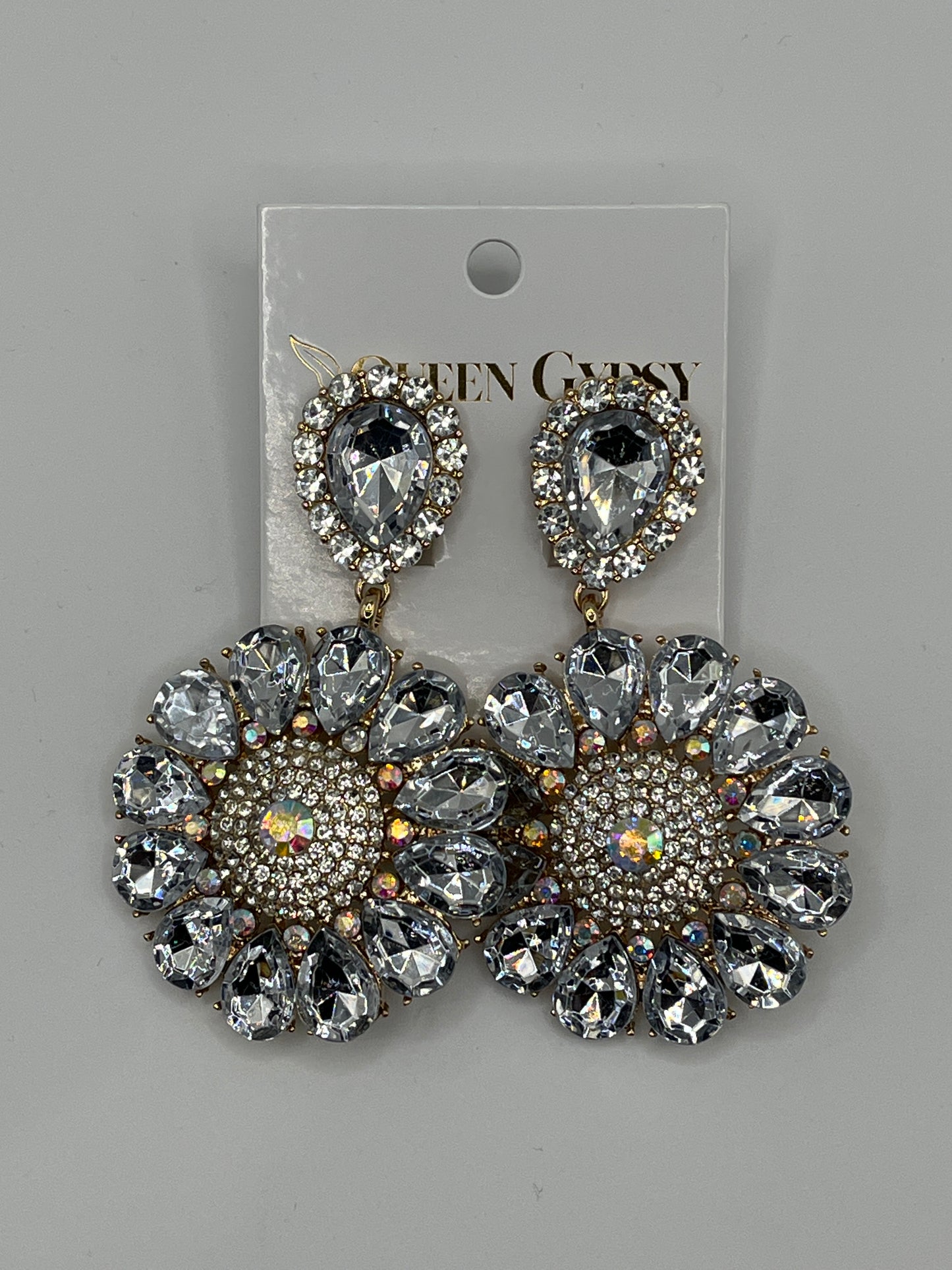 Flower statement clip on clear earring