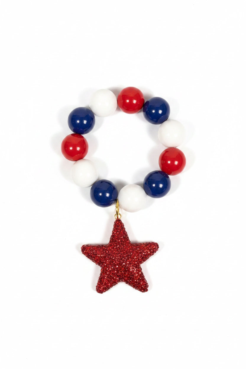 Red white and Bling Stretch Bracelet