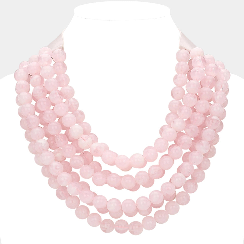Marble Faceted Acrylic Ball Bead Multi Strand Layered Faux Leather Magnetic necklace 7strand