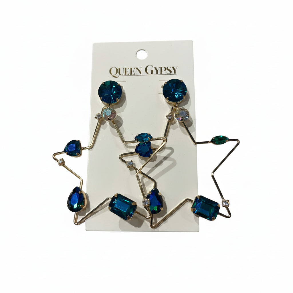 AB Diamond Crystal star blue earrings