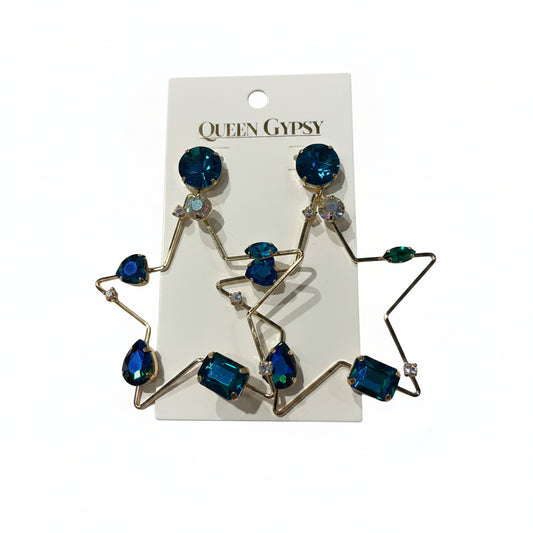 AB Diamond Crystal star blue earrings