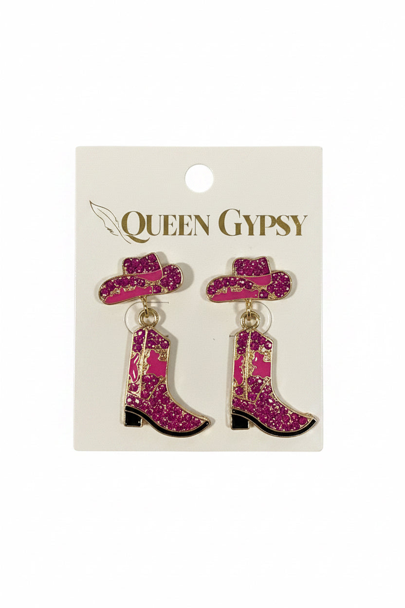 Pave Crystal Boots and Hat Earring