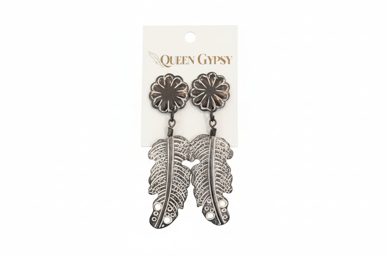 Bronze feather earring