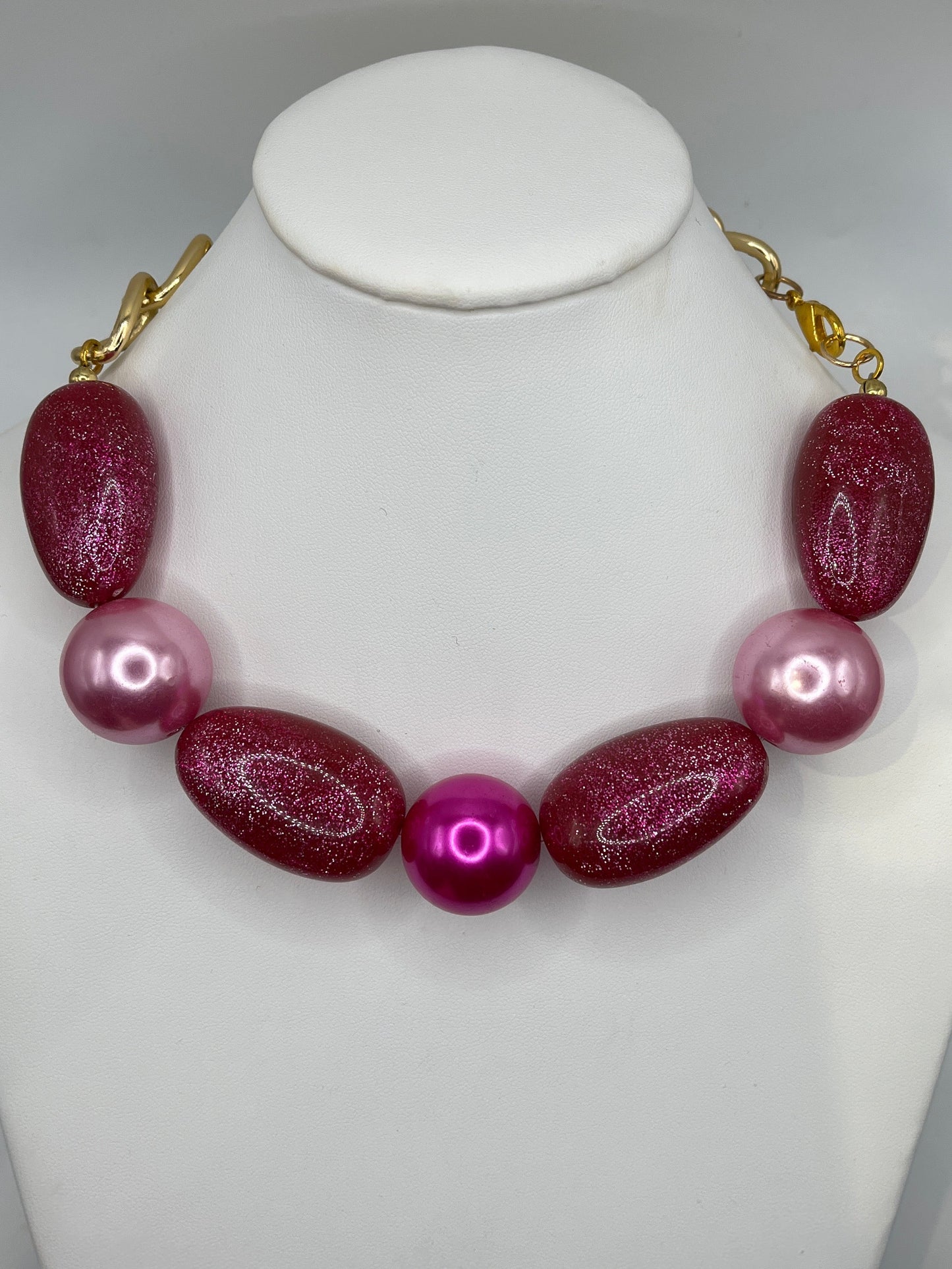 Vintage glitter Pink bubble chunky necklace