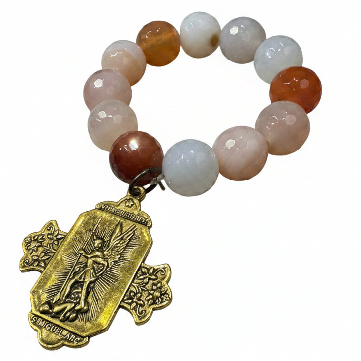 QG-Orange faceted bracelet with gold cross
