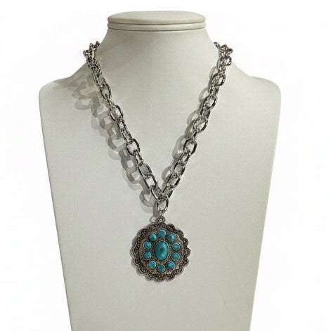 Silver Turquoise blossom Medallion