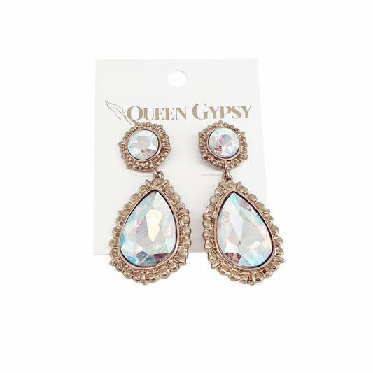 Teardrop AB Crystal and gold medium dangle