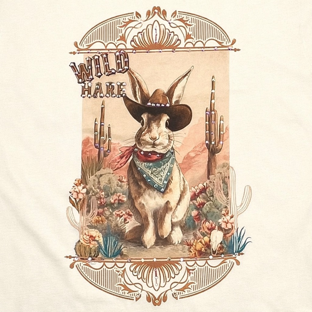Wild Hare Cowboy T-Shirt on Natural with Crystals