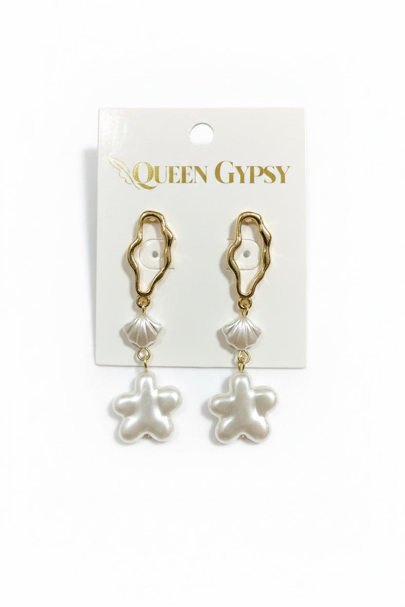 Gold & Pearl Ocean Charm Earrings