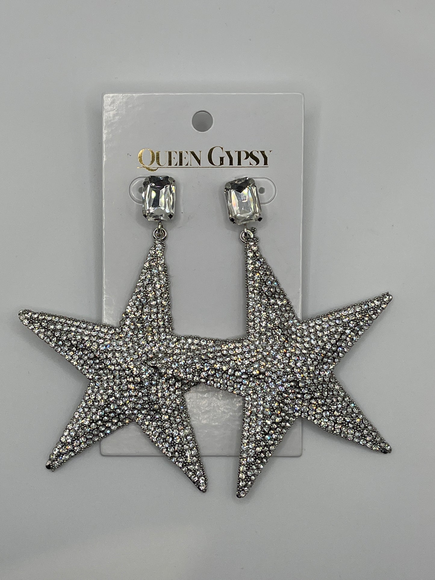 Large pave' star crystal earrings