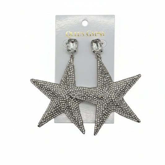 Large pave' star crystal earrings