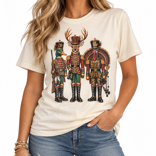 Holiday Hunt Club T-shirt on Natural with Crystals