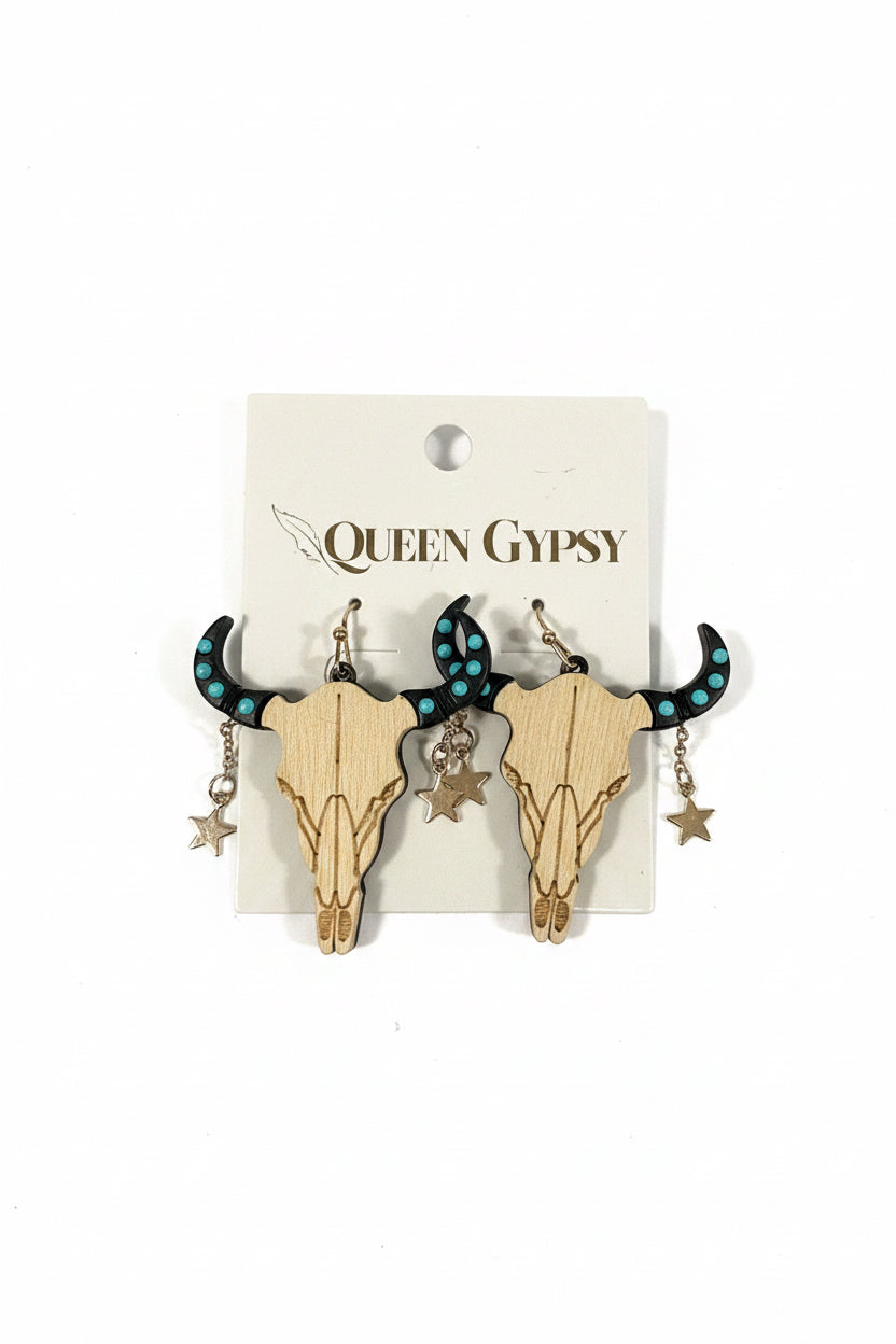 Wooden & metal skull earrings