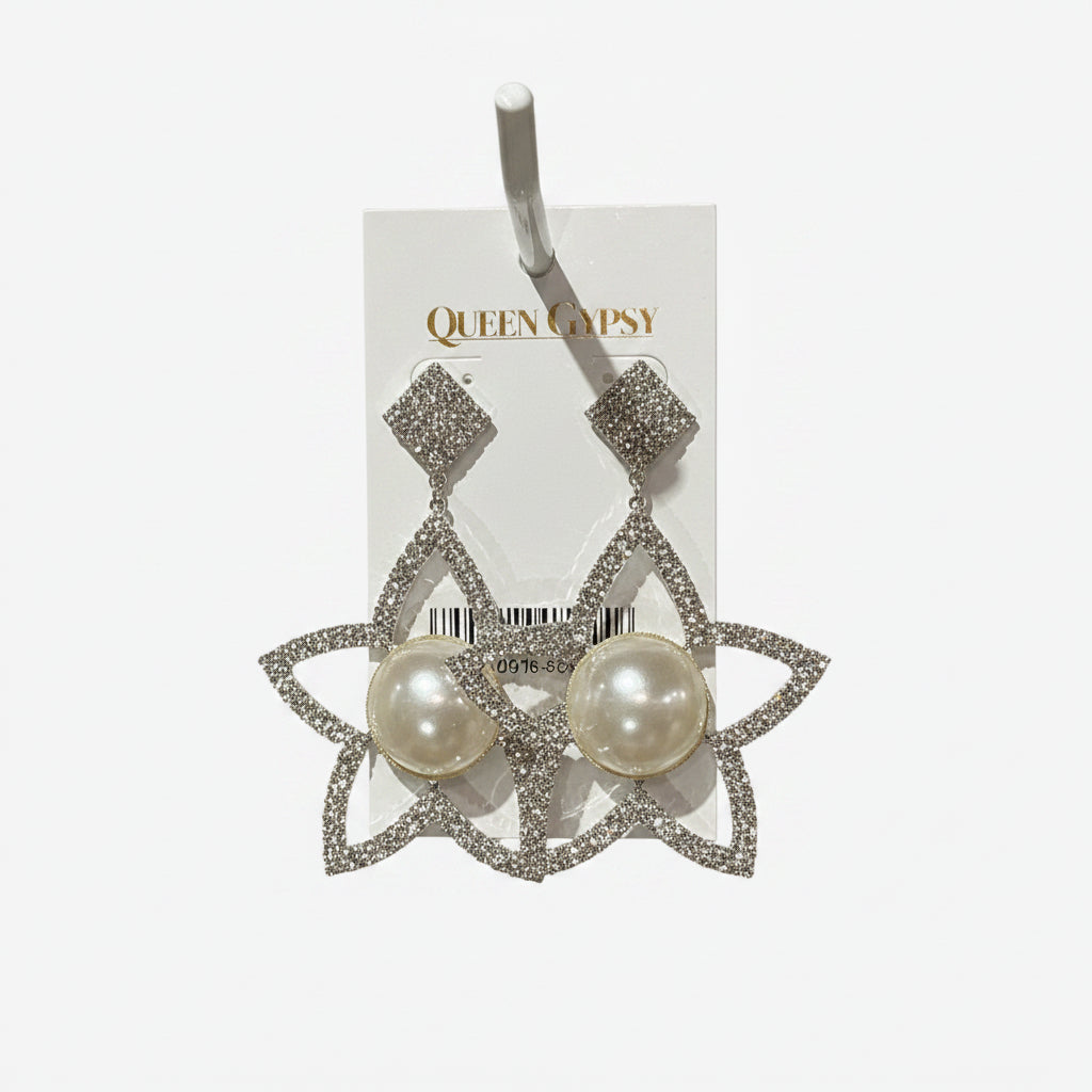 Large Pearl/Pave Star earring