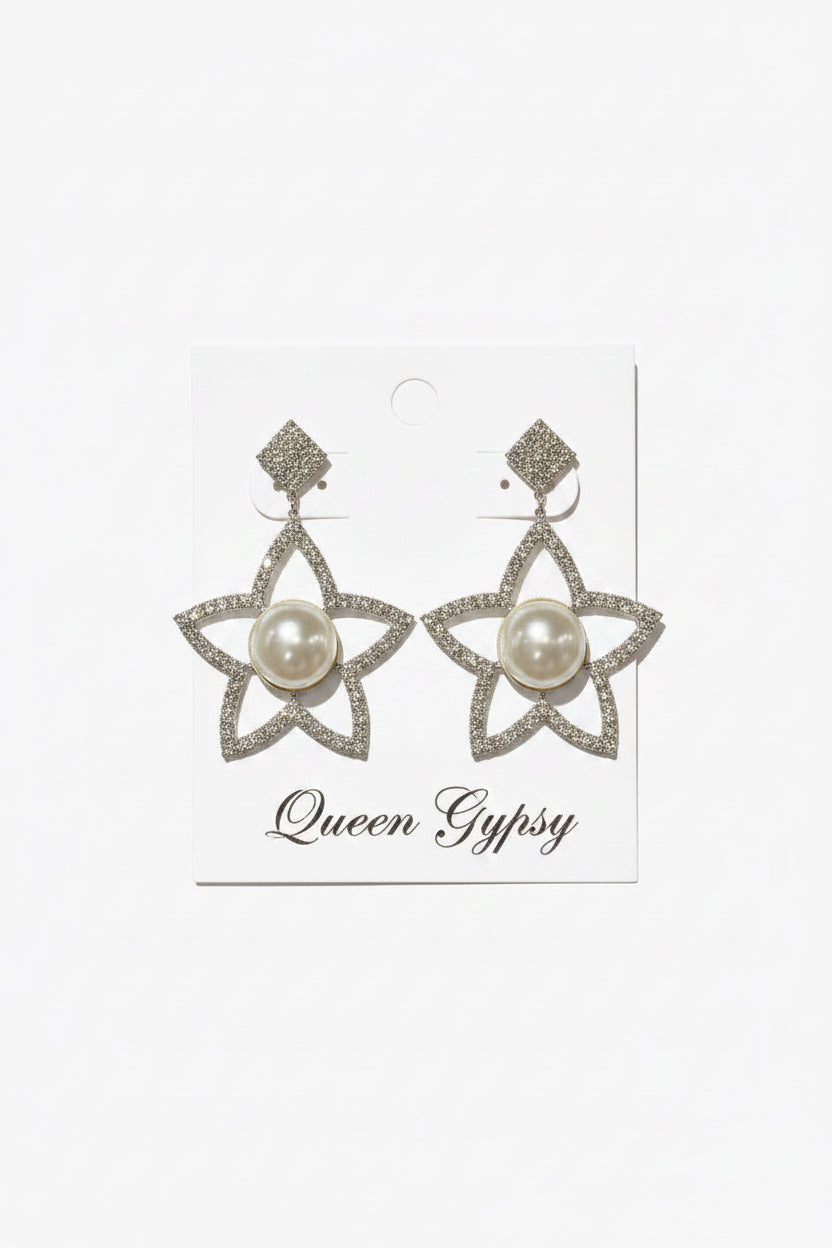 Large Pearl/Pave Star earring