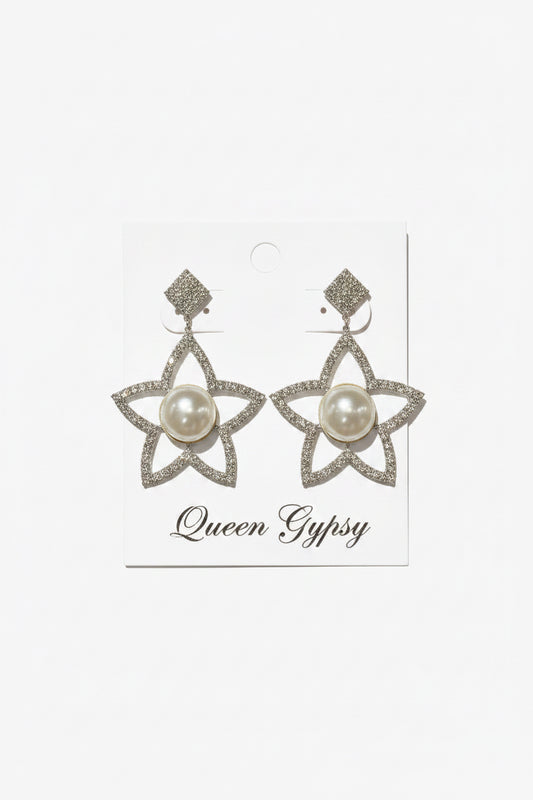 Large Pearl/Pave Star earring