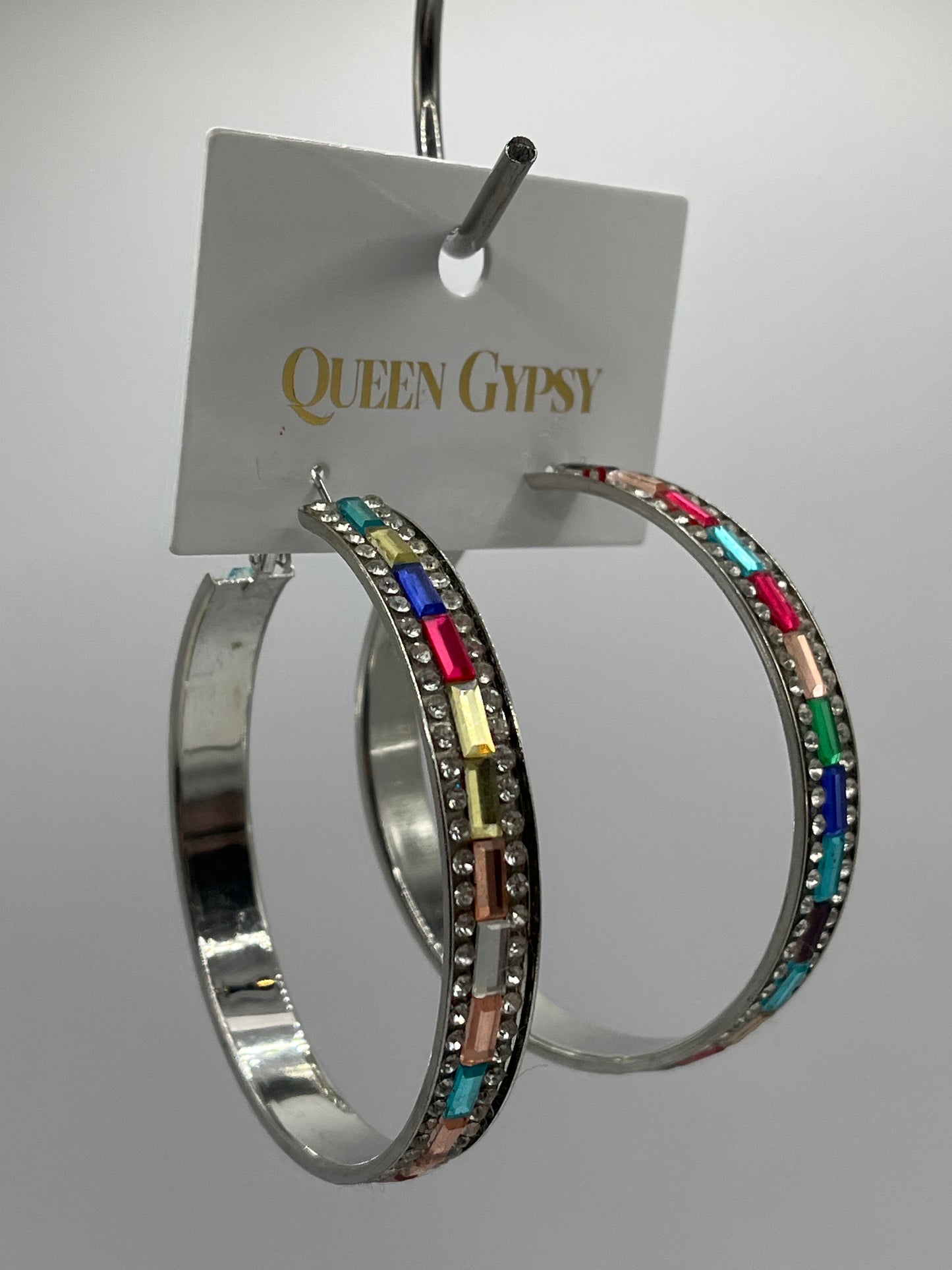 Jeweled and Pave' flat Hoops-multi