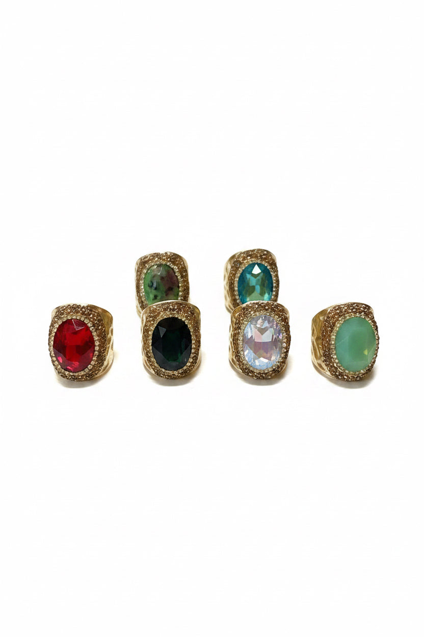 Hammered Gold Pave' Adjustable Stone Ring