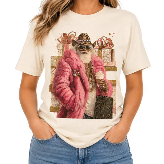 Santa Drip T-shirt on Natural with Crystals
