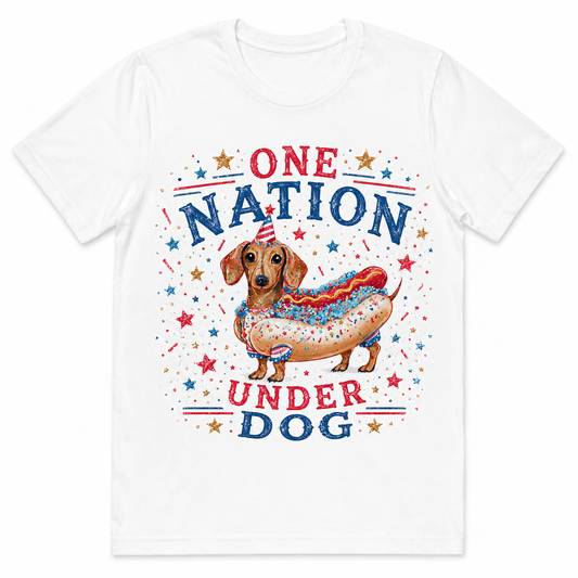 One Nation Under Dog T-Shirt on White with Crystals