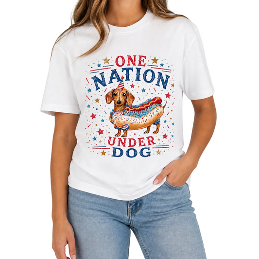 One Nation Under Dog T-Shirt on White with Crystals