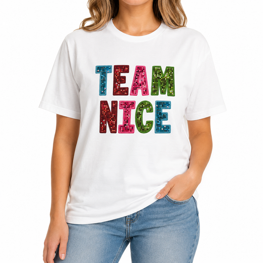 Team Nice T-Shirt on White with Crystals