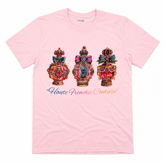 Haute Frenchie Coutre T-Shirt on Pink with Crystals