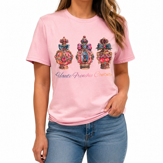 Haute Frenchie Coutre T-Shirt on Pink with Crystals
