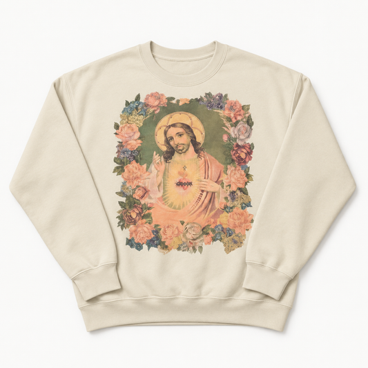 Jesus Sweatshirt on Tan with Crystals