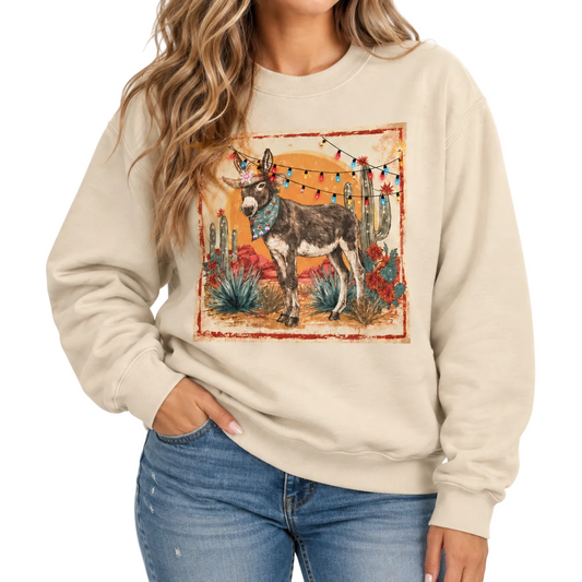 Christmas Donkey Sweatshirt on Sand with crystals