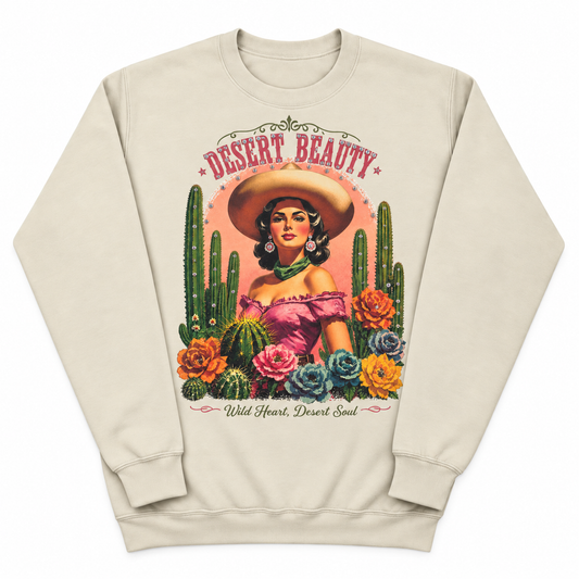 Desert Beauty Sweatshirt on Tan with Crystals