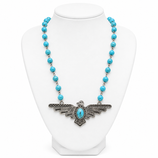 Turquoise Eagle w/Beaded Turquoise Necklace