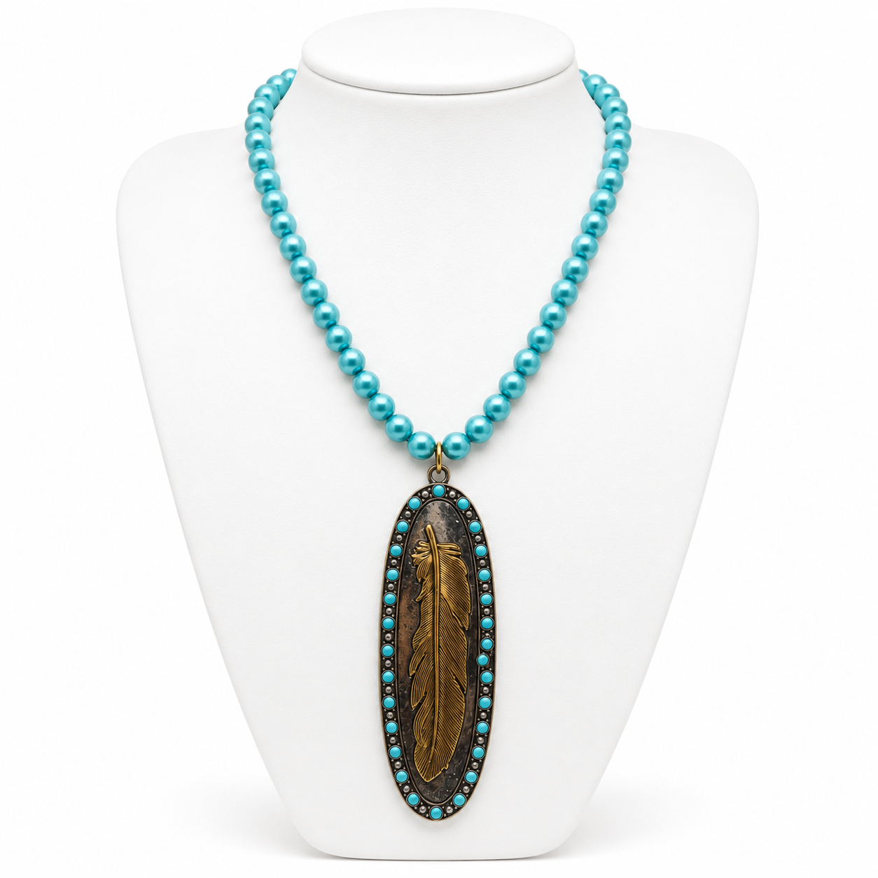 Turquoise Mixed Metal Feather Necklace