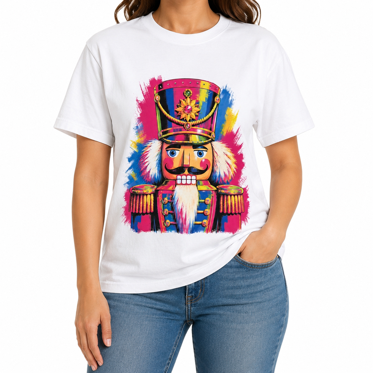 Neon Nutcracker T-Shirt on White w/Crystals