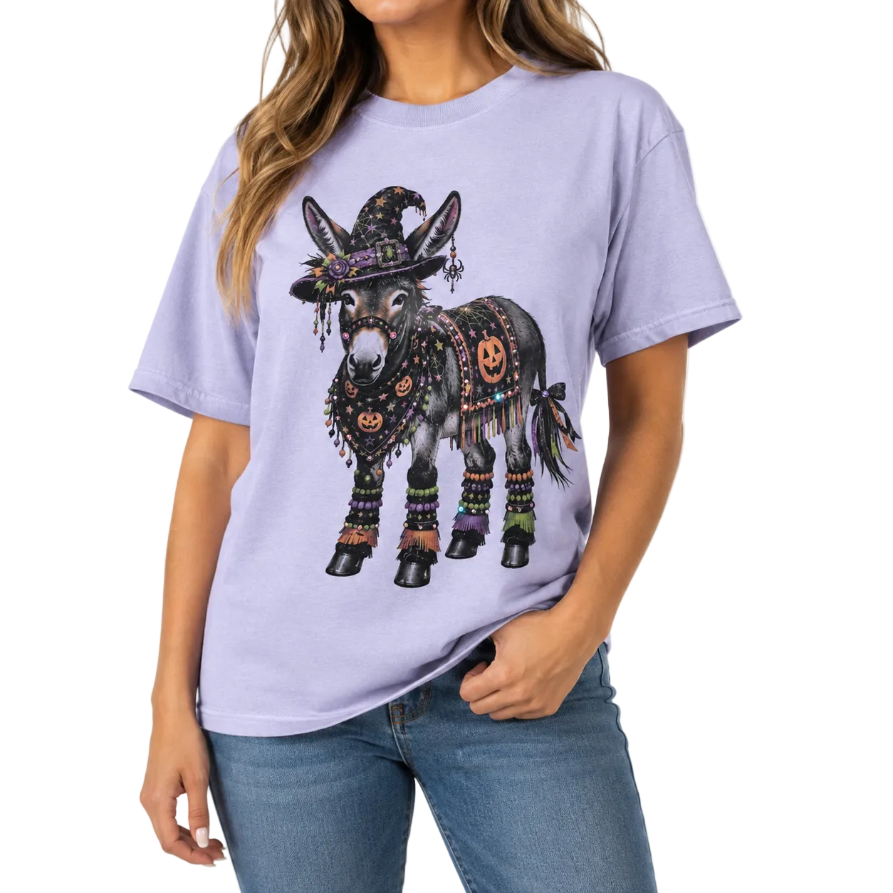 Donkey Witch T-shirt on Purple Comfort Color w/Crystals