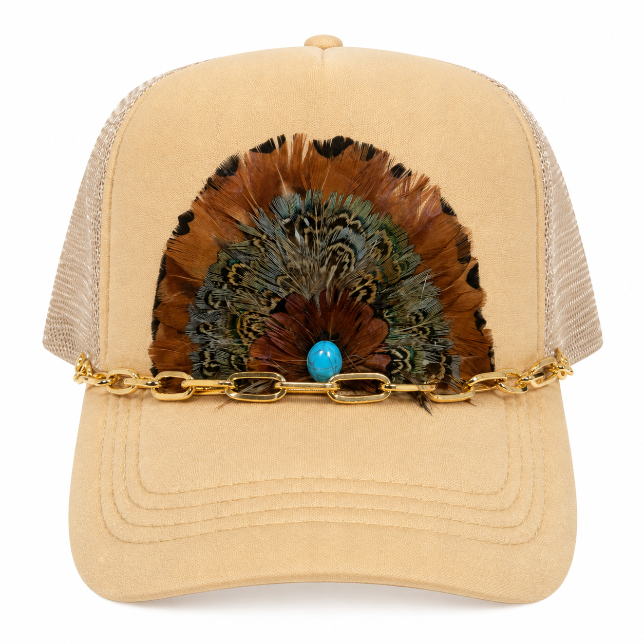 Tan Feather Trucker with Stone