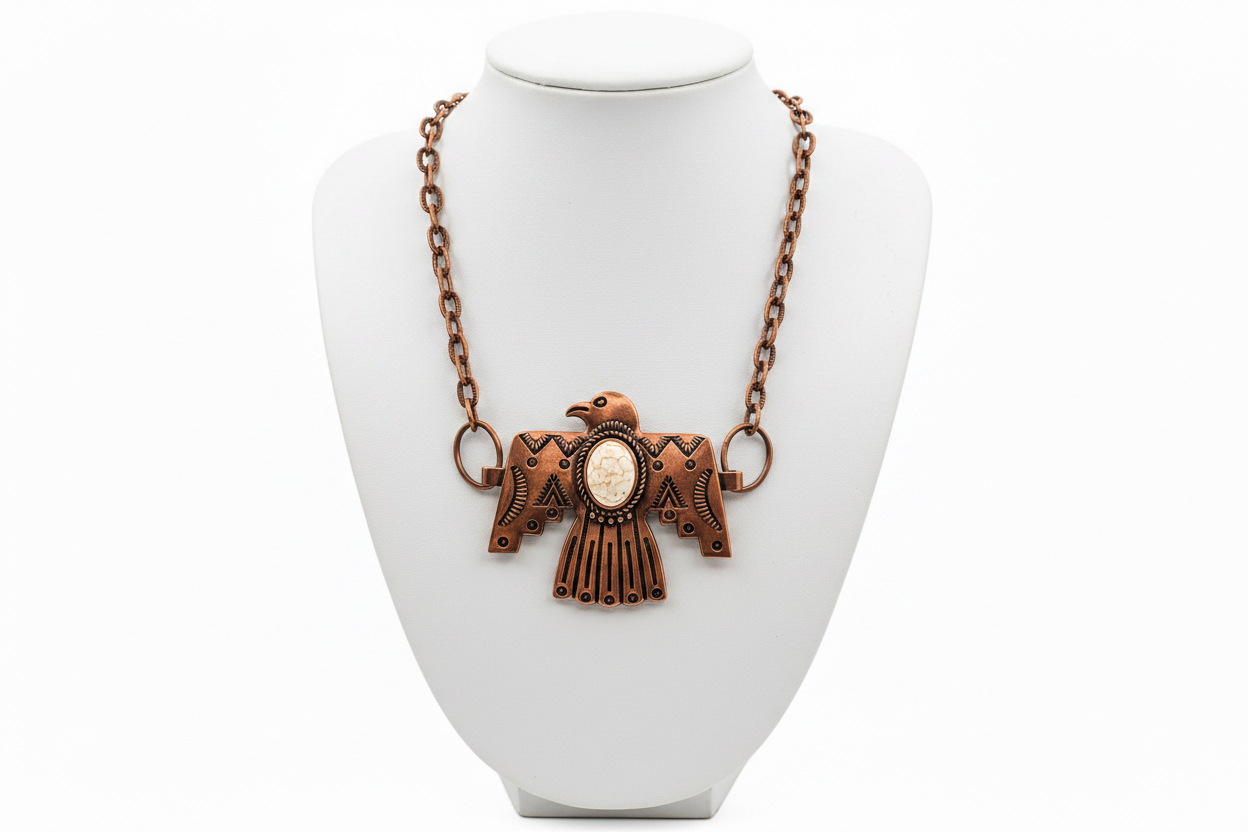 Bronze Eagle Concho Necklace White Stone